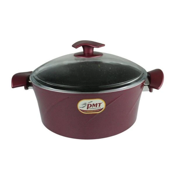 Кастрюля 28см алюминий АП МАРИЯ со стекл.крышкой красный кроме индукции