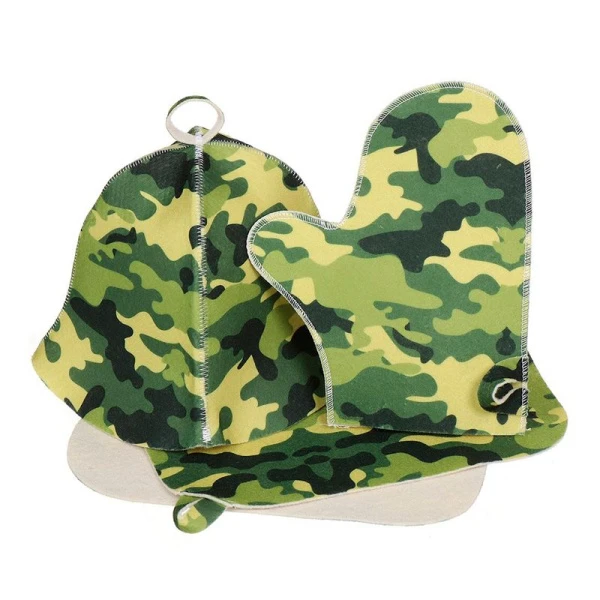 Набор для бани 3пр Камуфляж (шапка, коврик, рукавица) Бацькина баня (10)