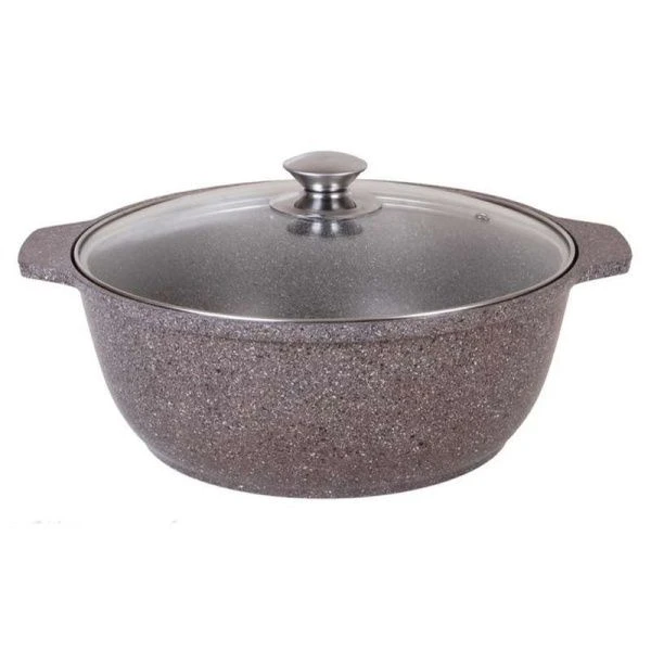 Жаровня 4л алюминий АП стекл.крышка кофейный мрамор (5/4)