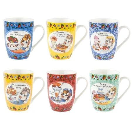 Кружка 360мл фарфор ХРЮШКА/АФОРИЗМЫ 6 видов (48)