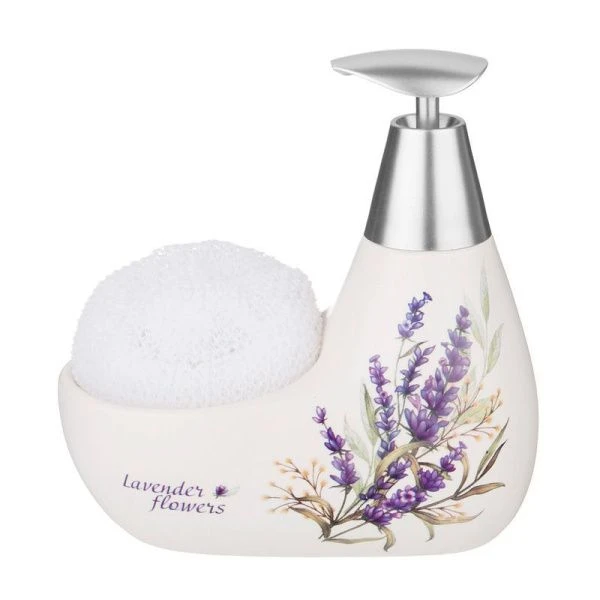 Дозатор для моющего средства с губкой 350мл керамика ДУША ПРОВАНСА 11*9*16см (24)