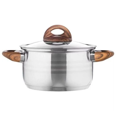 Кастрюля 2,5л нерж.сталь FORESTA со стекл.крышкой, ручки под дерево soft-touch, 3-х сл.капс.дно (6)