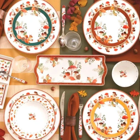 Блюдо 35*15см фарфор Autumn Breeze Грибы и листья белое прямоугольное EL-R1109/AUBR (6)