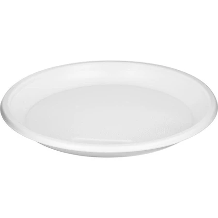 Тарелка одноразовая 20,5см полистирол белая (100/1800/1200/800) 230-0726