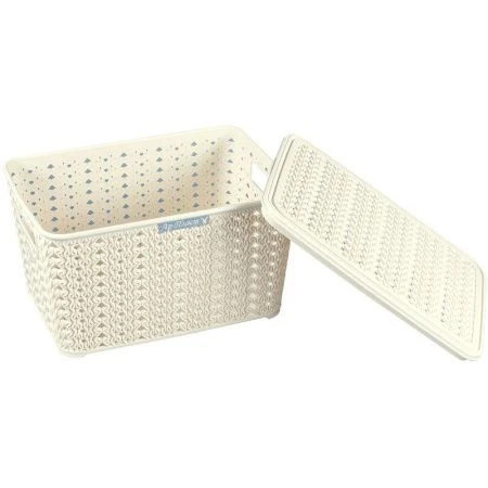 Ящик 5л пластик ВЯЗАНИЕ слоновая кость с крышкой (20)