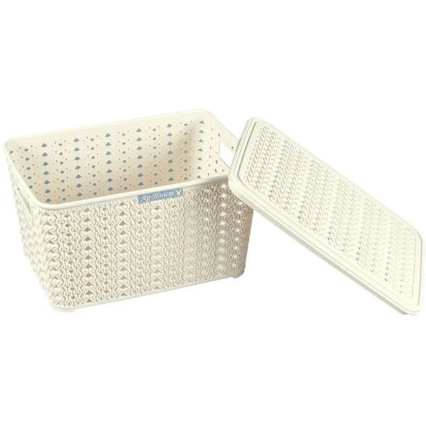 Ящик 5л пластик ВЯЗАНИЕ слоновая кость с крышкой (20)