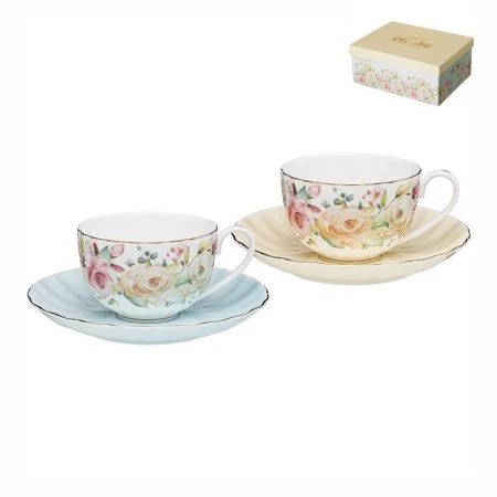 Чайный набор 4пр фарфор ВРЕМЕНА ГОДА на 2 персоны 280мл голубой-желтый (12)