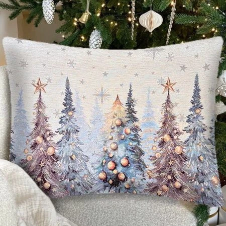 Наволочка декоративная новогодняя 50*70см гобелен ЕЛИ ТИВОЛИ серебряный люрекс