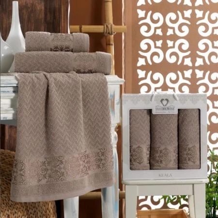 Набор полотенец махровые 3пр 50*90*2/70*140см TWO DOLPHINS KUALA коричневый подар.уп.