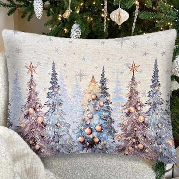 Наволочка декоративная новогодняя 50*70см гобелен ЕЛИ ТИВОЛИ серебряный люрекс