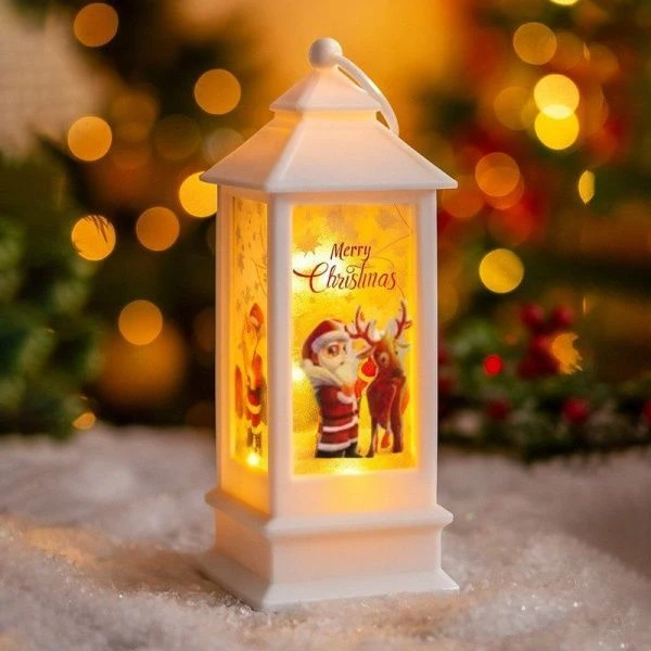Фонарь новогодний Merry Christmas пластик 12*5*5см белый, работает от батареек JC-15148 (360)