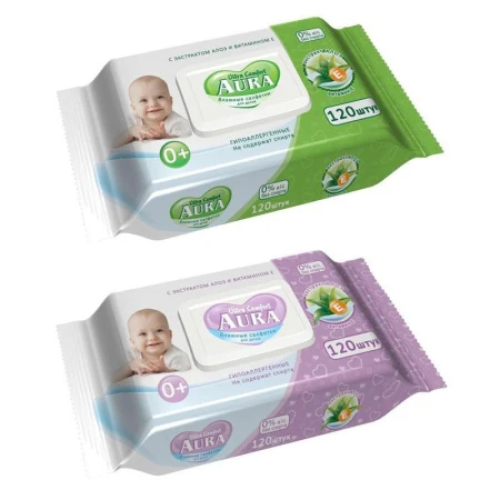 Влажные салфетки АУРА ДЕТСКИЕ 120шт ультра комфорт (12)