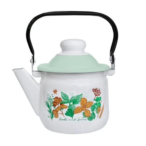 Чайник заварочный 1л эмаль КУЛИНАРНЫЕ ТРАВЫ белый с рис. 01-27071/6 (8)