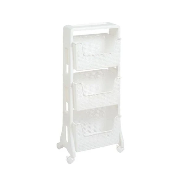 Этажерка прямая 3 секции 395*260*943мм пластик ЛОФТ на колесах белая (1)