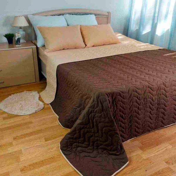 Покрывало стеганое 210*240 поплин ДомВелл двустороннее Мокко