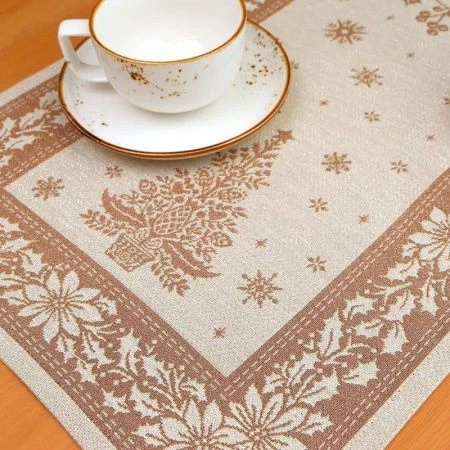 Салфетка новогодняя 40*100см гобелен НИДЕРЛАНДЫ бежевый орнамент серебряный люрекс