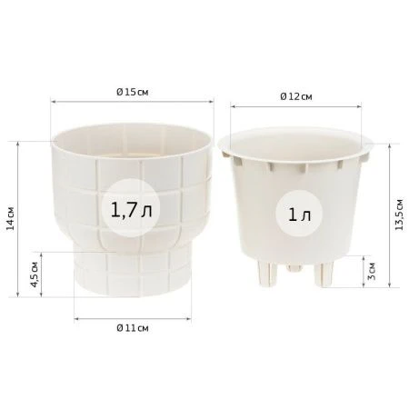 Кашпо 1л 150мм пластик КАРЕ со вставкой белый (16)