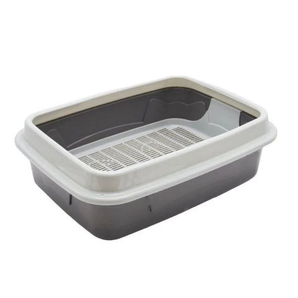 Лоток для питомца большой (корпус+сетка+бортик) 33,4*44,7*14,7см пластик т.серый/серый (7)