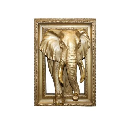 Фигурка Слон в рамке 48*32см полистоун бронза с позолотой (1)