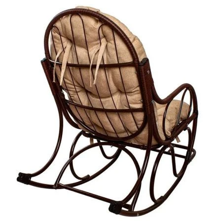 Кресло-качалка Элит с ротангом 0,99*0,58*1,27см металл коричневое, подушка Лен (max нагр. 160кг)