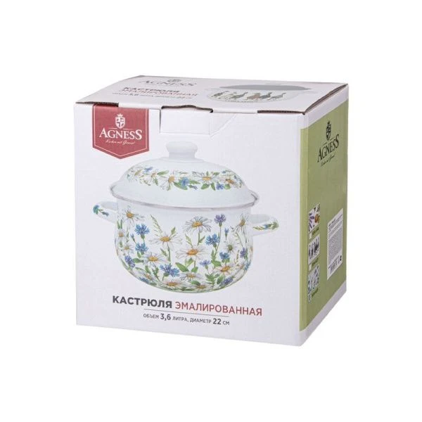 Кастрюля 3,6л эмаль Family Farm с крышкой 22см выс.13см (6)
