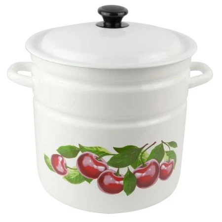 Кастрюля 12л эмаль ВИШНЕВЫЙ САД белая с рисунком цилиндрическая борт 41804-242/6-У (2)