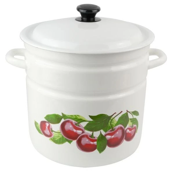 Кастрюля 12л эмаль ВИШНЕВЫЙ САД белая с рисунком цилиндрическая борт 41804-242/6-У (2)