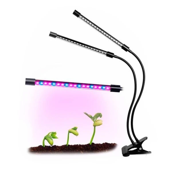 Фитосветильник настольный с 2 лампами, проводной переключатель+адаптер для розетки FITLED2-2 (18)