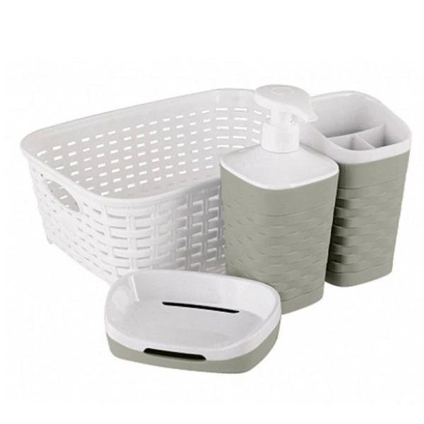 Набор для ванной комнаты 4пр пластик REEF серо-зеленый (8)