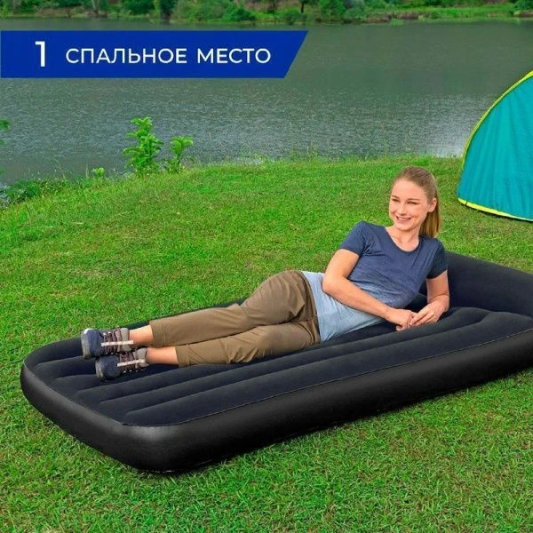 Матрас надувной одноместный флок ПВХ Twin 188*99*30см со встр.насосом, до 150кг 67556 (3/4)