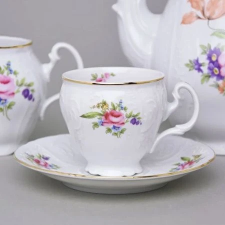 Кофейный набор 17пр фарфор БЕРНАДОТТ ПОЛЕВОЙ ЦВЕТОК на 6 персон 170мл (1) ВЫВОД
