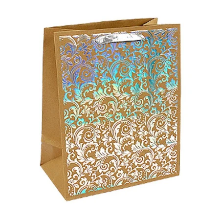 Пакет крафт 26*32*15см вертикальный Листья серебряные 18/5010 (12/144)