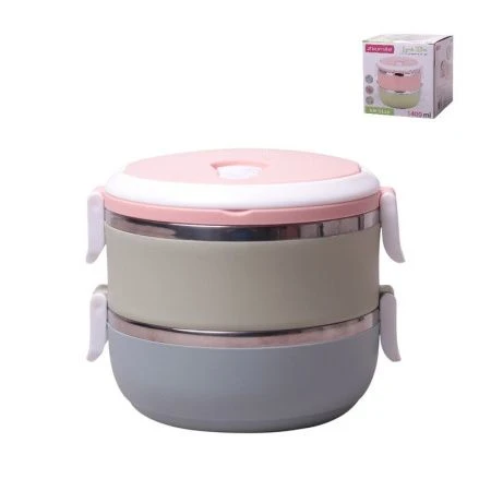 Ланч-бокс 2-х секционный 1,4л 16,5*15*13,5см нерж.сталь/пластик микс арт.2106 (48)