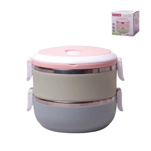 Ланч-бокс 2-х секционный 1,4л 16,5*15*13,5см нерж.сталь/пластик микс арт.2106 (48)