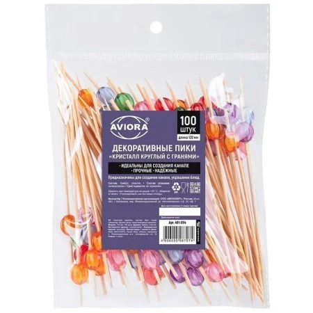 Шпажки для канапе 12см 100шт бамбук Кристалл круглый с гранями в пакете PATERRA (50)