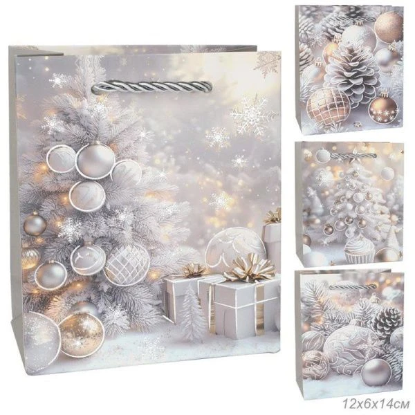 Пакет новогодний бумажный 12*14*6см микс N-123 (12/1800)