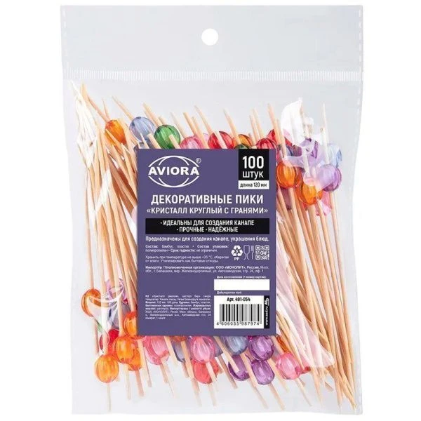 Шпажки для канапе 12см 100шт бамбук Кристалл круглый с гранями в пакете PATERRA (50)