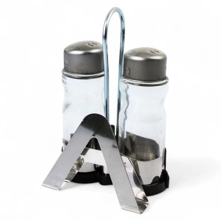 Набор для специй 2пр (соль, перец + салфетница) стекло на мет.подставке JC-15983 (72)