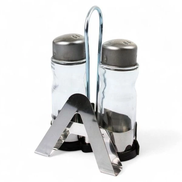 Набор для специй 2пр (соль, перец + салфетница) стекло на мет.подставке JC-15983 (72)