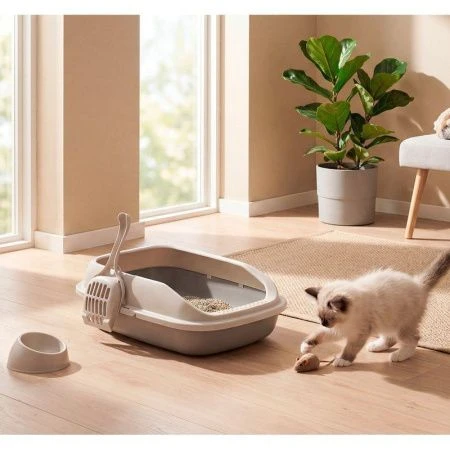 Лоток для кошек 41*29*14см пластик ПЕРВЫЙ капучино (9)