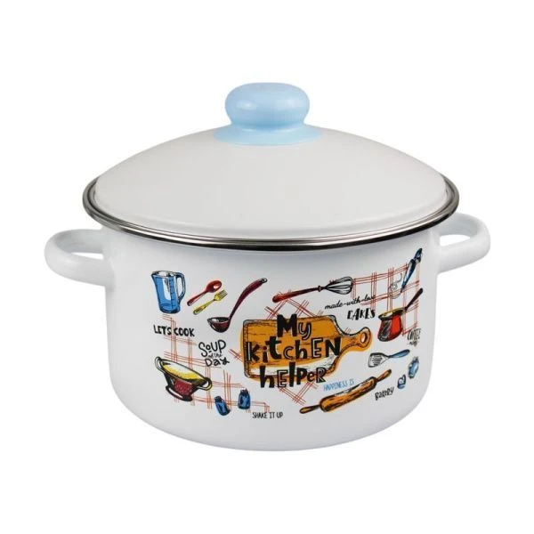 Кастрюля 2л эмаль ДОМАШНЯЯ КУХНЯ белая с рис. 01-1610/4 (8)