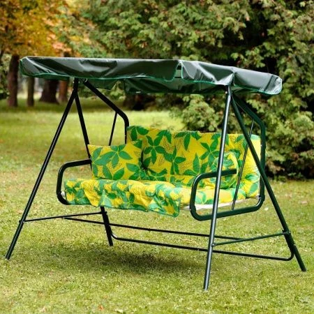 Качели садовые металл БАРИ 2-х мест. (до 180кг) каркас зелен.,рис.разноц. 204*121*144,5см с1478(1)