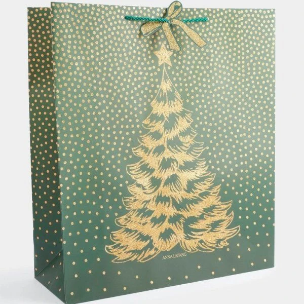 Пакет бумажный 42*48см золотисто-зеленый Елка New year ANLAF-2017