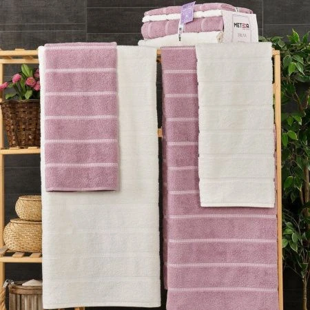 Набор полотенец махровые 4пр 50*90*2шт./70*140*2шт. METEOR TUROVA лиловый-кремовый 480гр