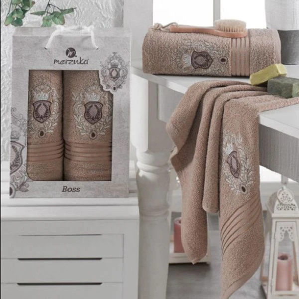 Набор полотенец 2пр 50*80/70*130 махровые MERZUKA BOSS коричневый подар.уп.