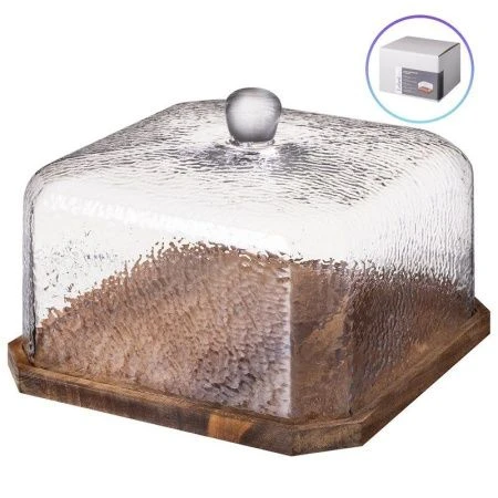 Блюдо сервировочное 24,5*17см стекло/дерево с крышкой (4)