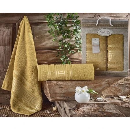 яяяНабор полотенец 2пр 50*90/70*140 махровые жаккард Karna ITEKA (Горчичный)