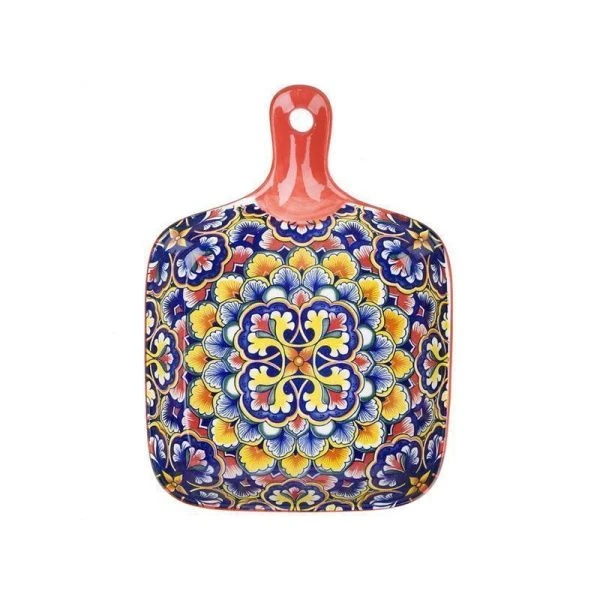 Блюдо 23*14,5*3,5см фарфор Arabesque красный с ручкой (36)