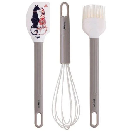 Набор кухонных принадлежностей 3пр (венчик, лопатка, кисточка) силикон ПАРИЖСКИЕ КОТЫ (72)