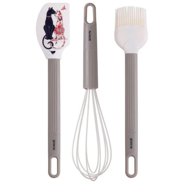 Набор кухонных принадлежностей 3пр (венчик, лопатка, кисточка) силикон ПАРИЖСКИЕ КОТЫ (72)